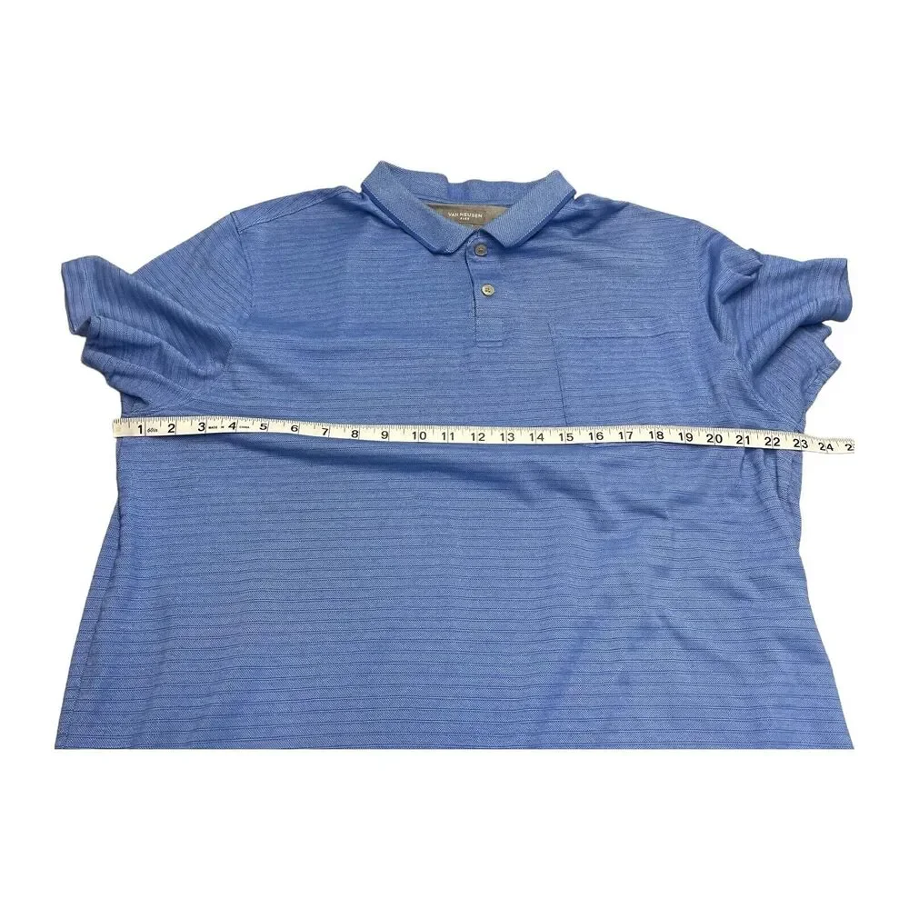 Van Heusen Flex Polo Shirt Men's XL Blue Striped Pockets Short Sleeve Collared - Picture 4 of 6
